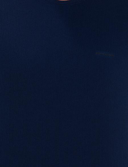 Lacivert Slim Fit Dokulu Bisiklet Yaka Tişört - 50267575083