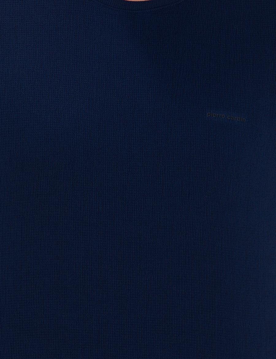 Lacivert Slim Fit Dokulu Bisiklet Yaka Tişört