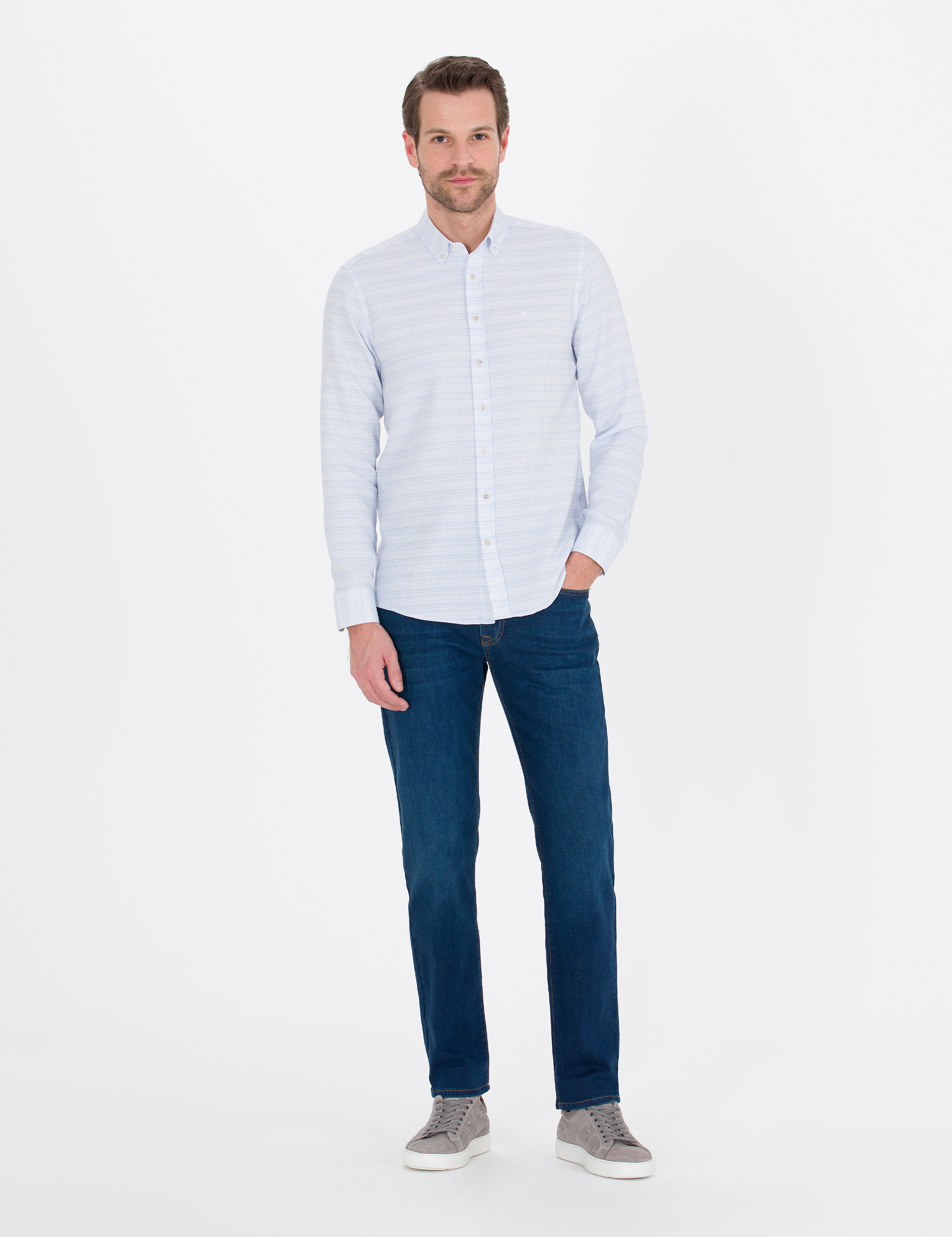 Açık Mavi Slim Fit Uzun Kollu Gömlek - Image 4