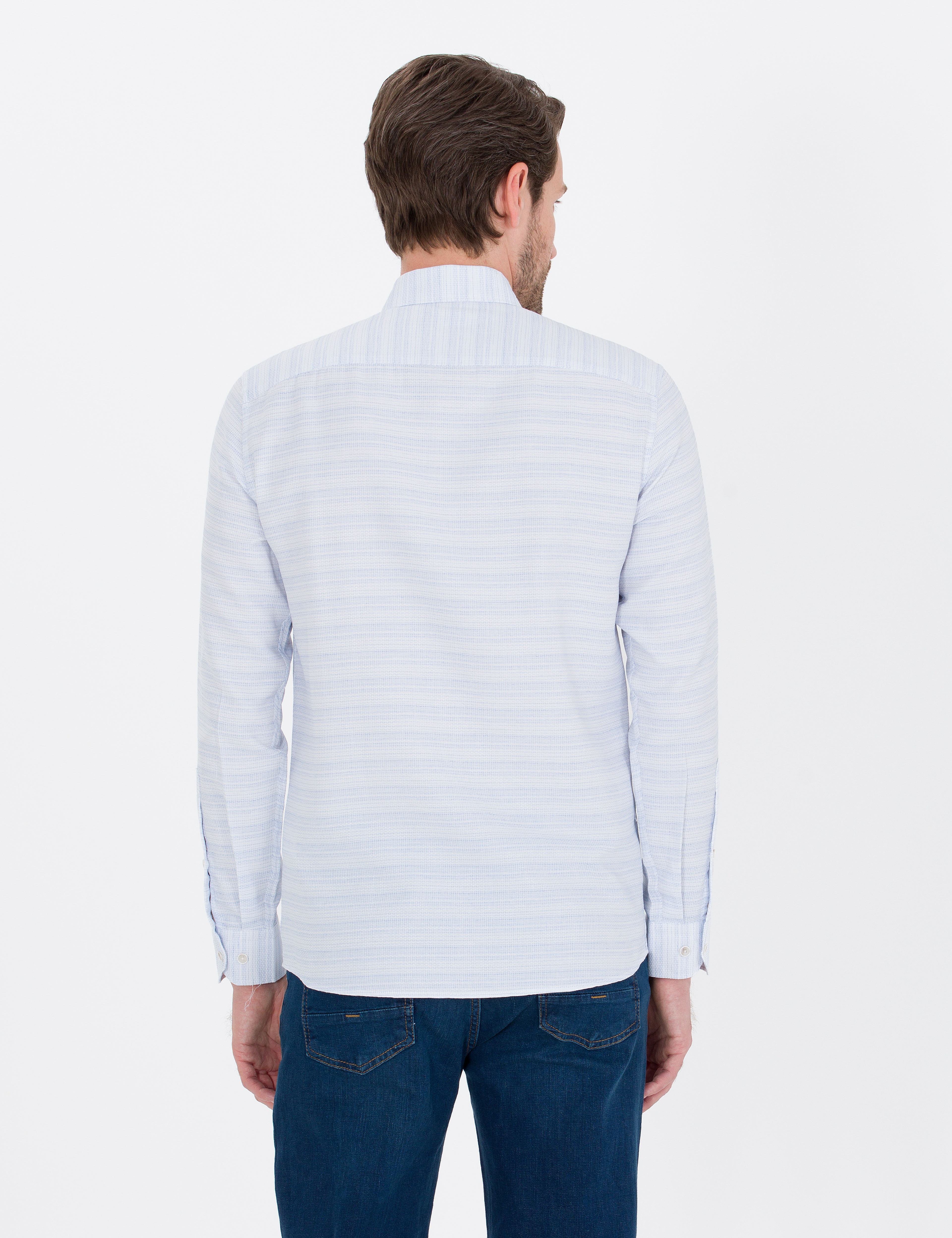 Açık Mavi Slim Fit Uzun Kollu Gömlek - Image 5