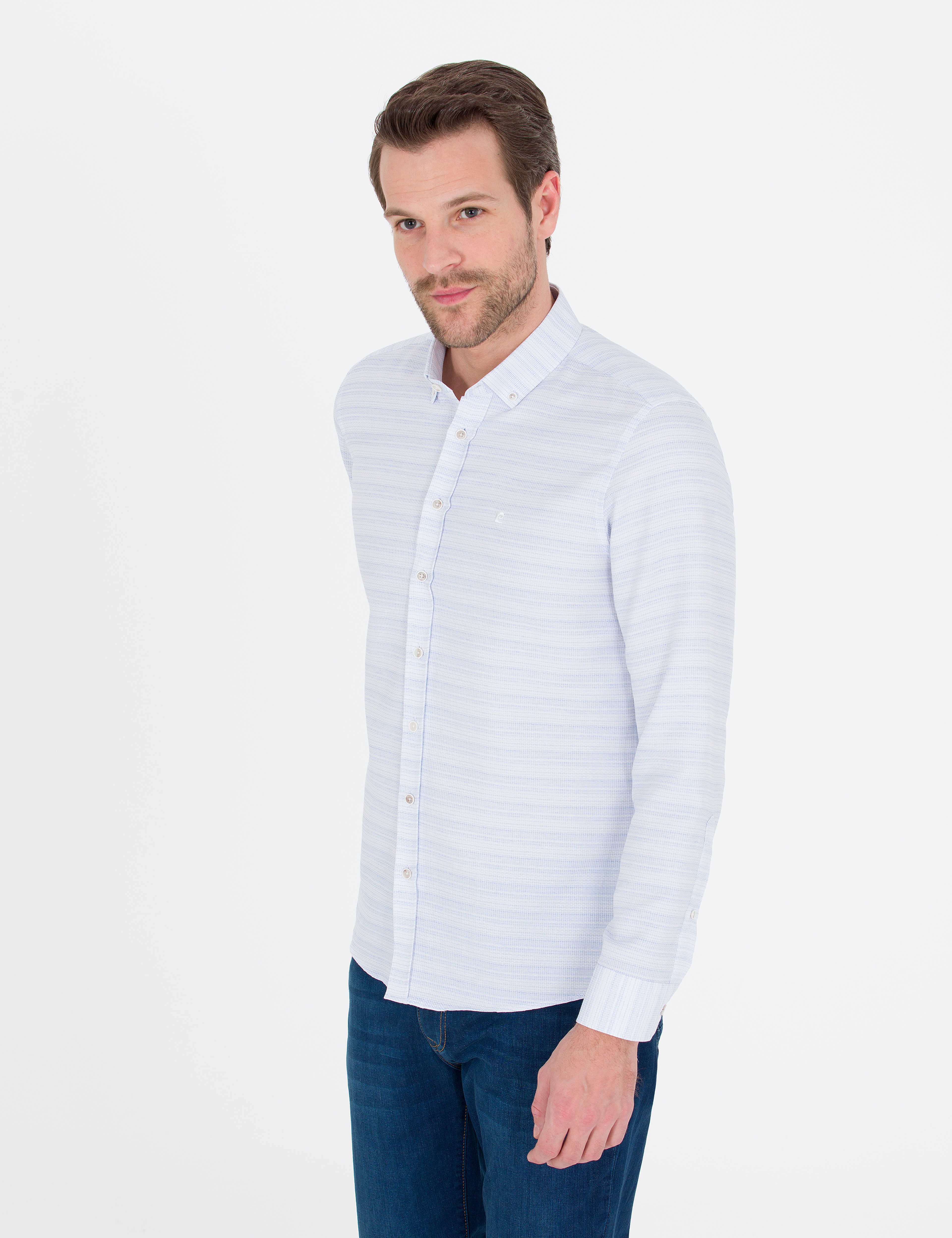 Açık Mavi Slim Fit Uzun Kollu Gömlek - Image 1