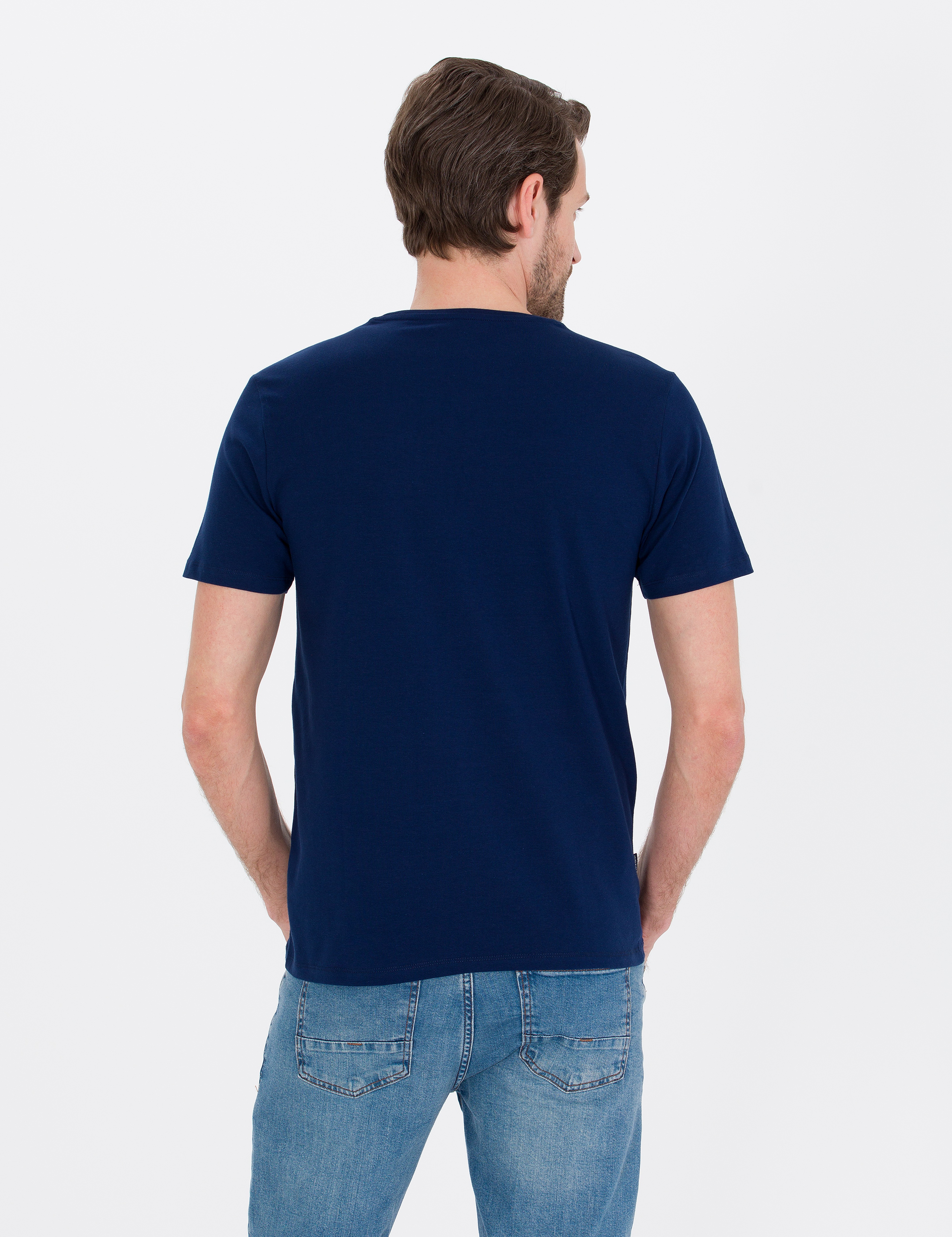 Lacivert Slim Fit Bisiklet Yaka Basic Tişört