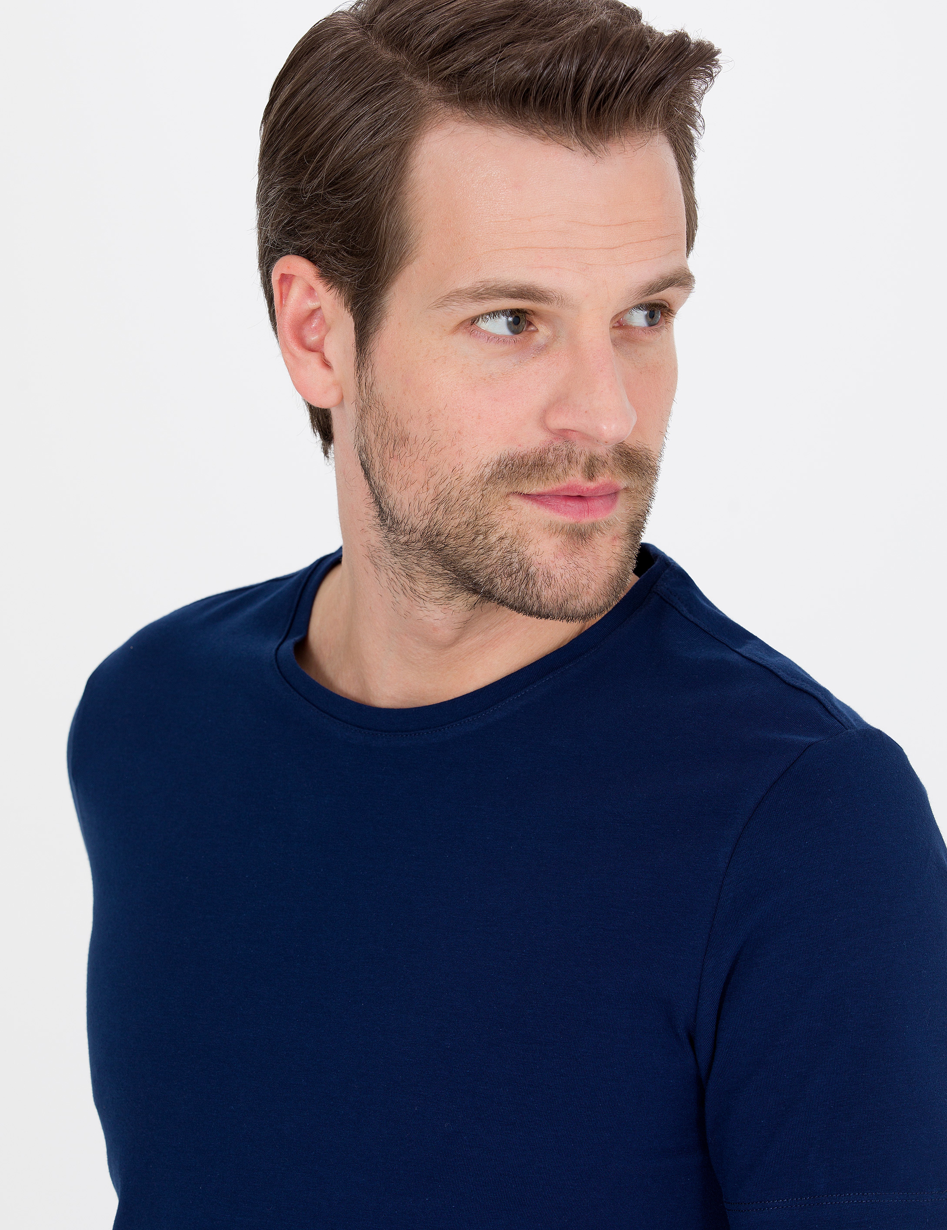 Lacivert Slim Fit Bisiklet Yaka Basic Tişört - Image 2