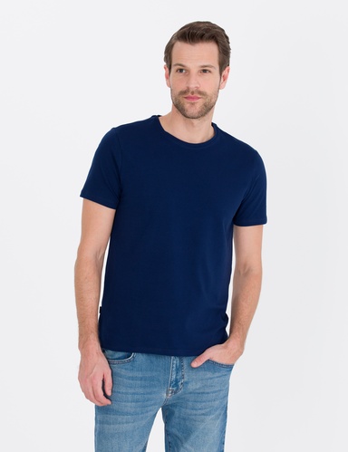 Lacivert Slim Fit Bisiklet Yaka Basic Tişört