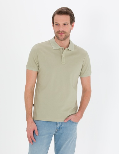 Yeşil Slim Fit %100 Pamuk Düğmeli Polo Yaka Merserize Basic Tişört