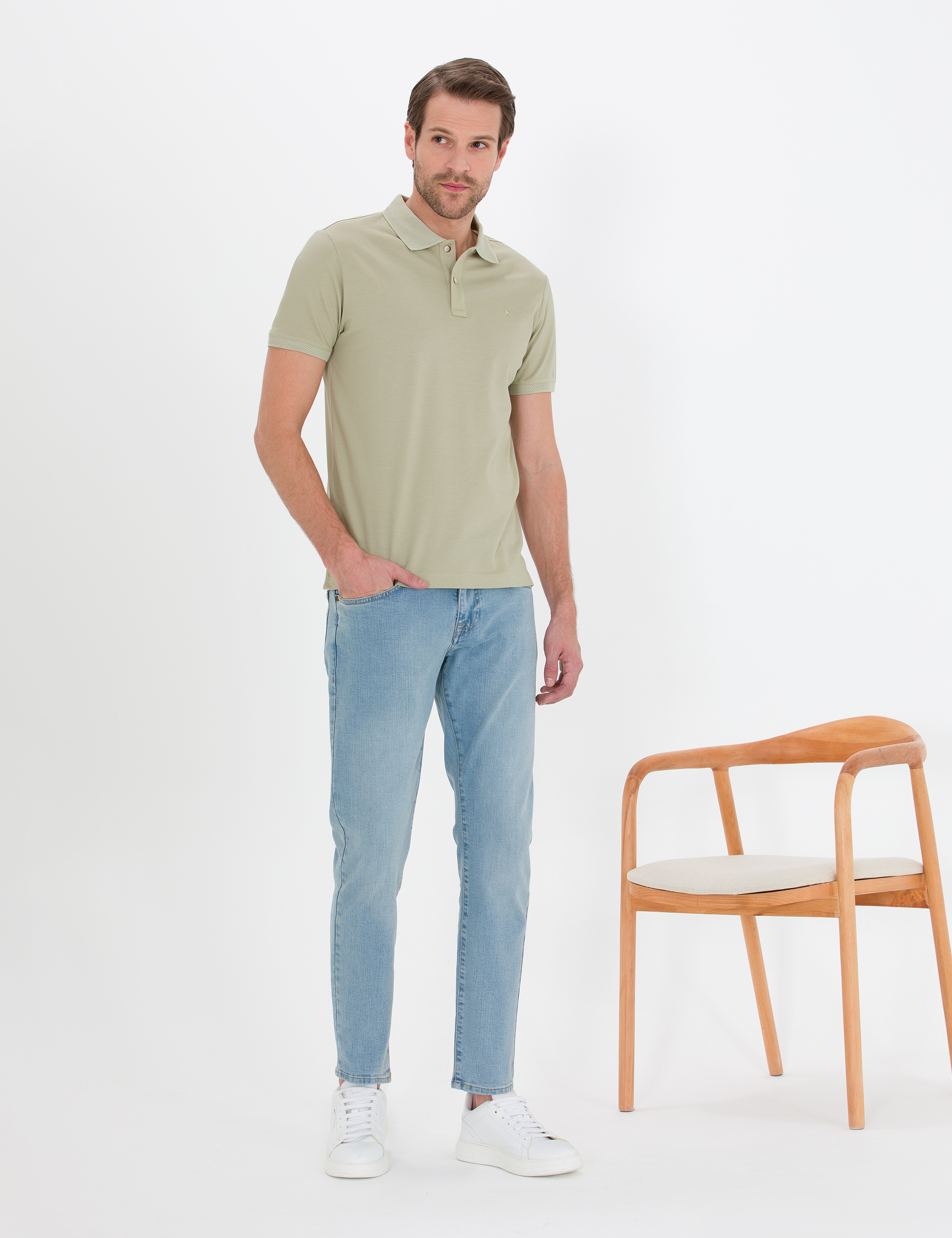 Yeşil Slim Fit Polo Yaka Merserize Tişört - Image 4