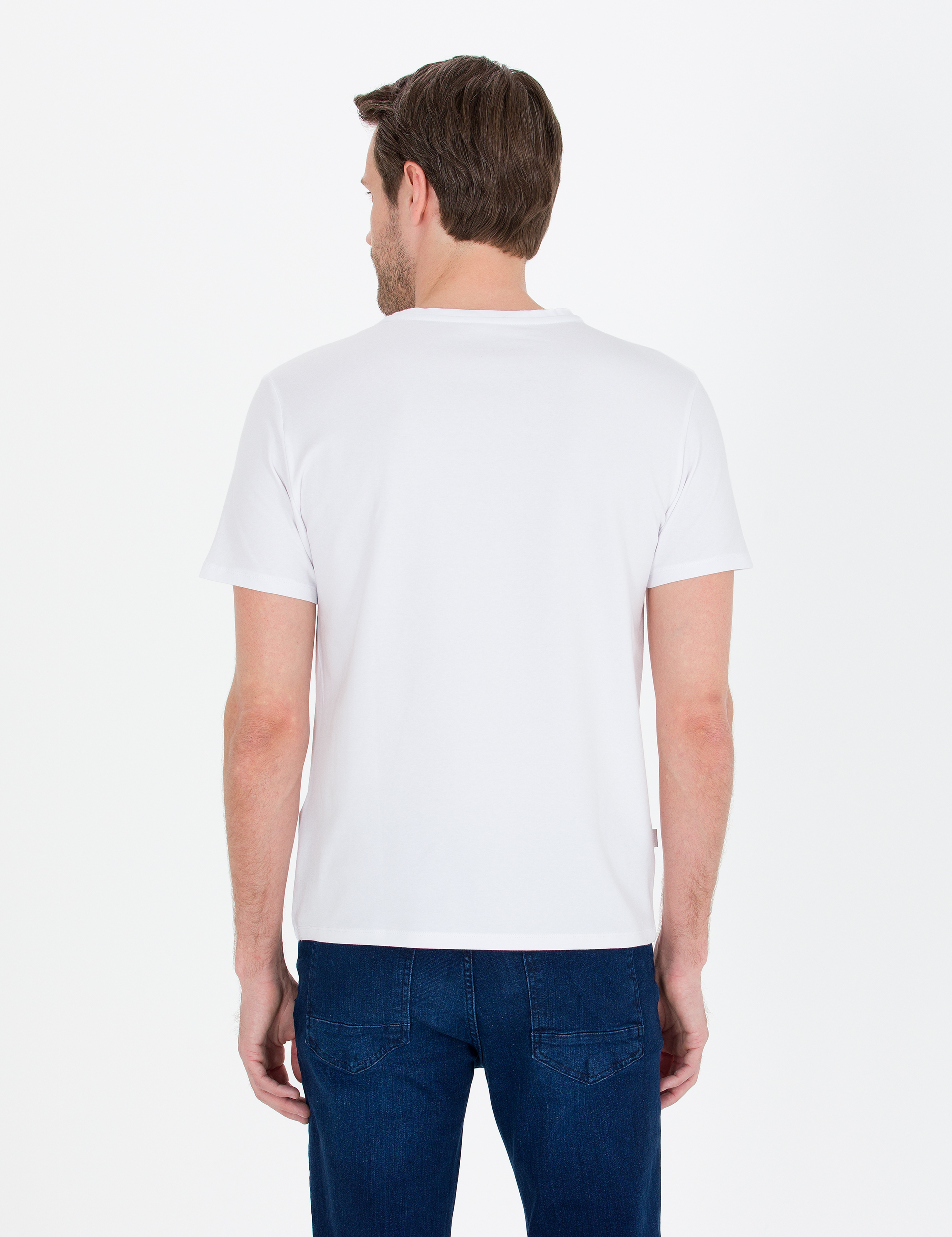 Beyaz Slim Fit V Yaka Basic Tişört - Image 5