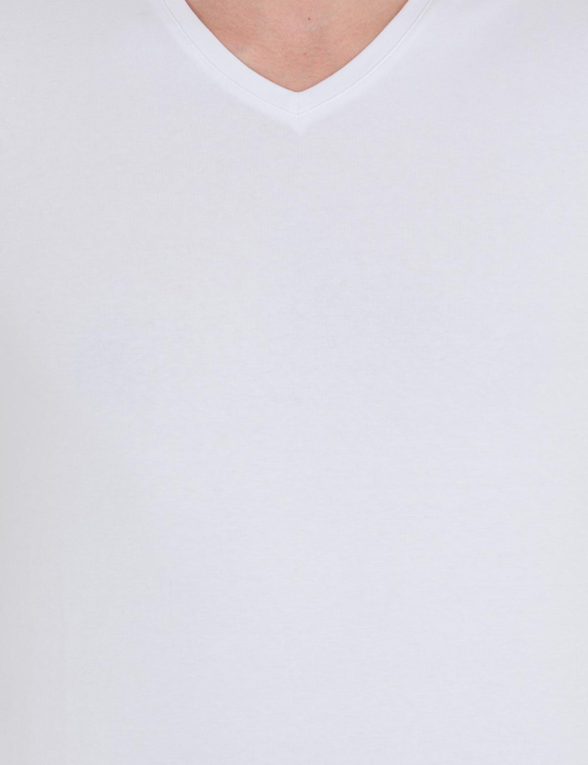 Beyaz Slim Fit V Yaka Basic Tişört - 50268427008