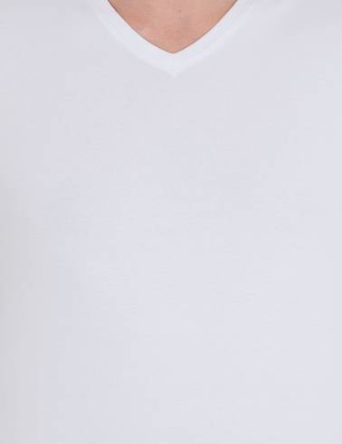 Beyaz Slim Fit V Yaka Basic Tişört