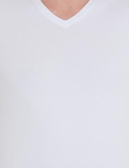 Beyaz Slim Fit V Yaka Basic Tişört - 50268427008