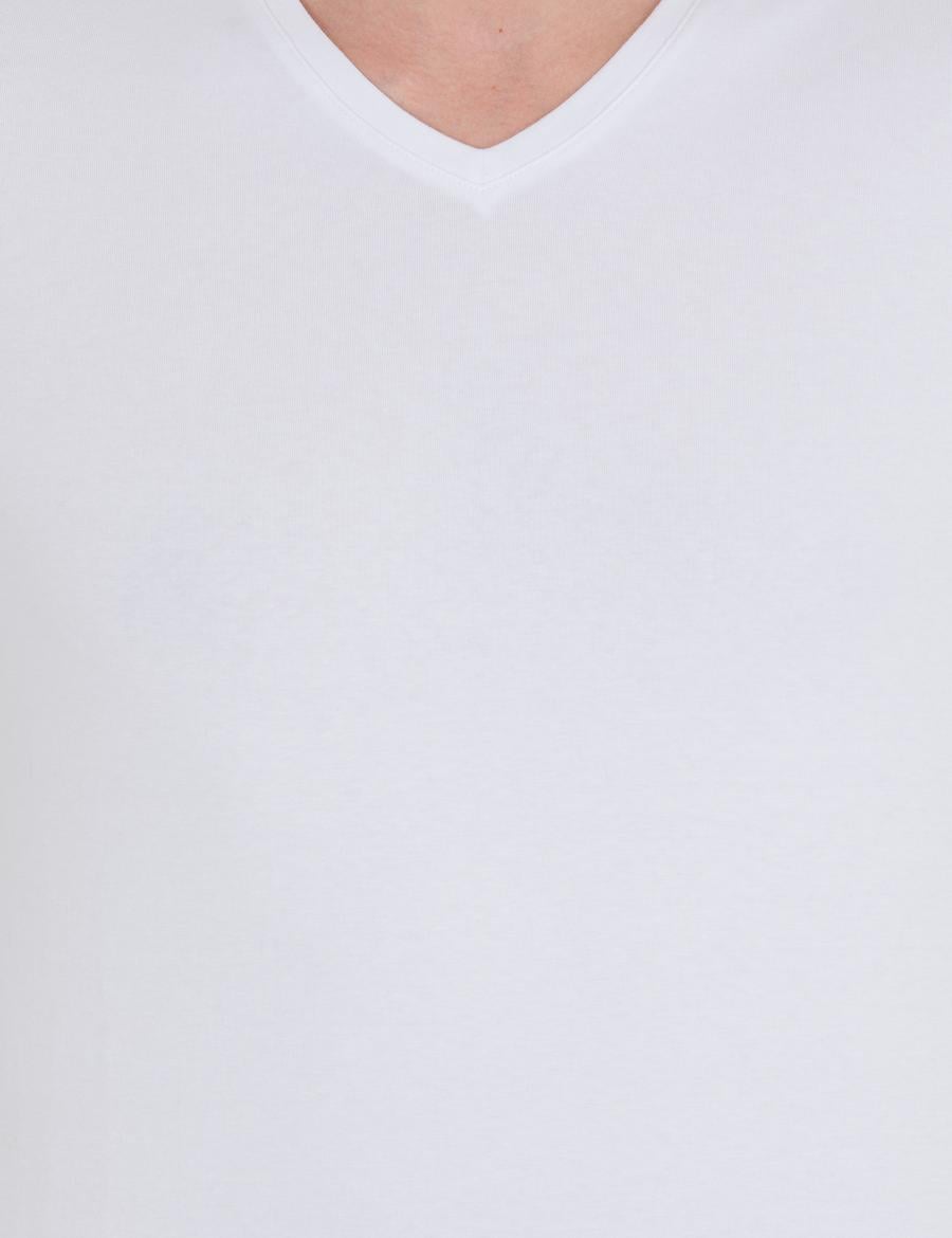 Beyaz Slim Fit V Yaka Basic Tişört