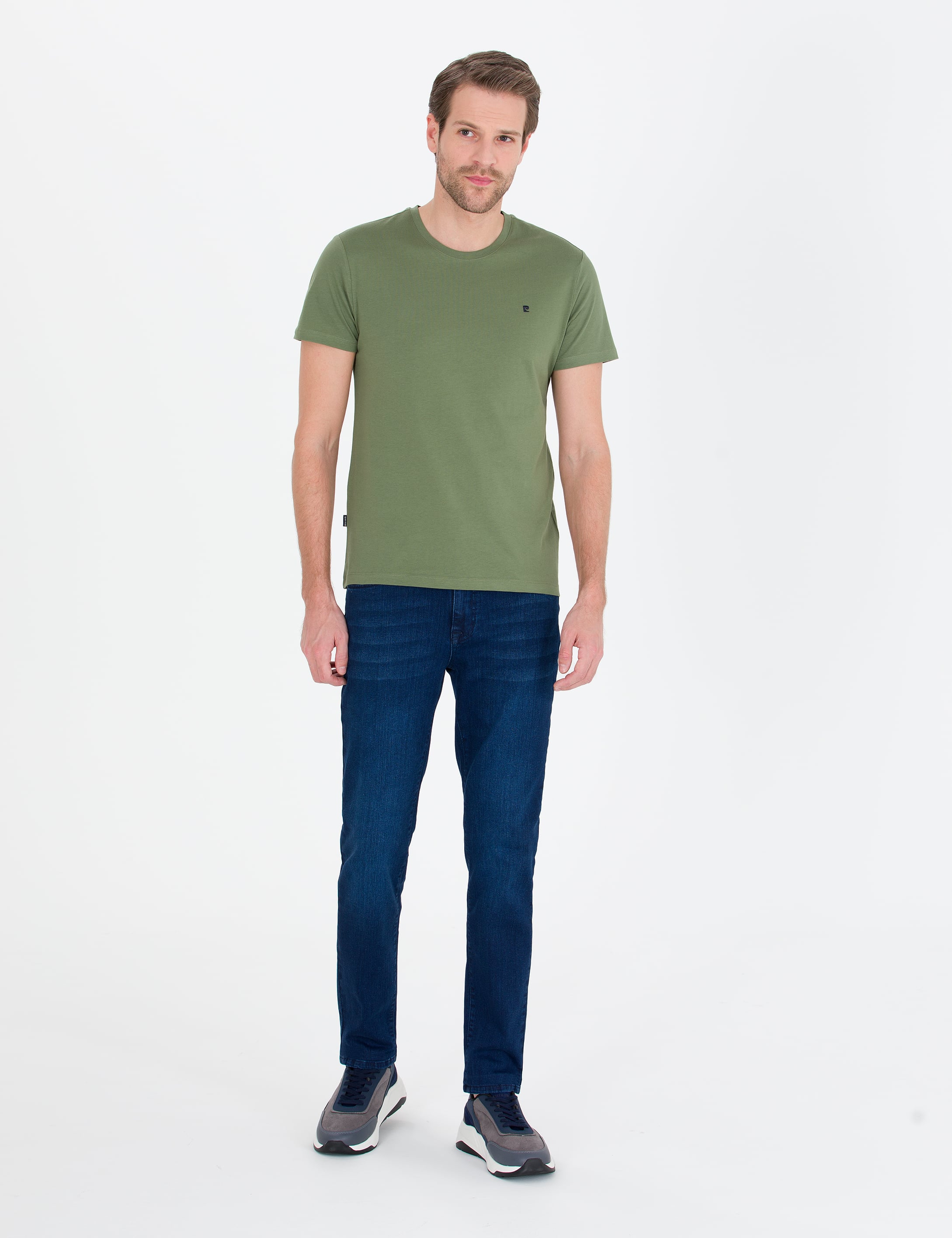 Haki Slim Fit Bisiklet Yaka Basic Tişört