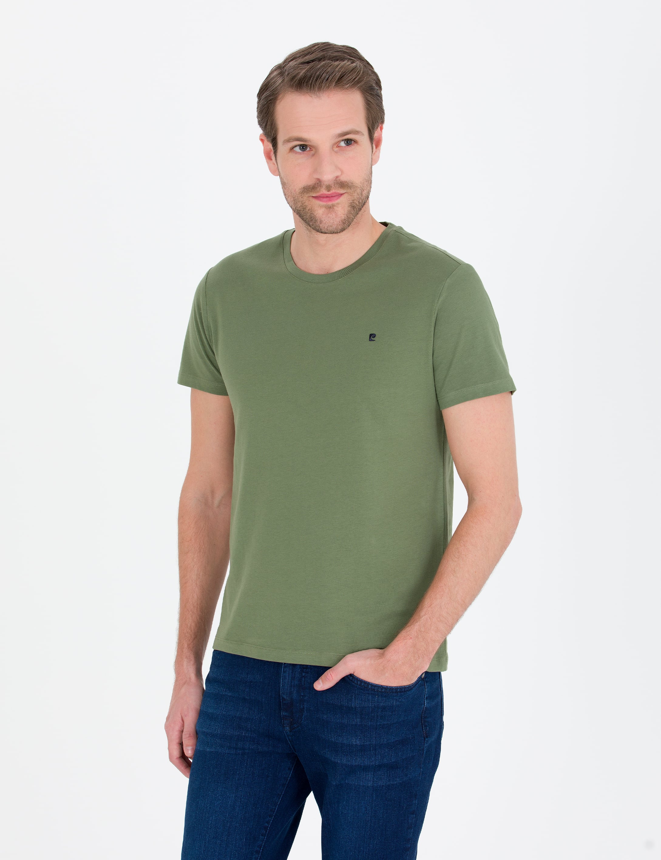 Haki Slim Fit Bisiklet Yaka Basic Tişört