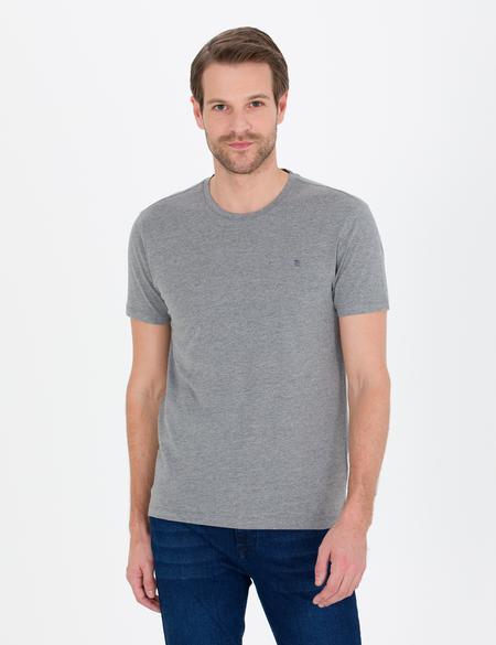 Gri Melanj Slim Fit Bisiklet Yaka Basic Tişört - 50269977046