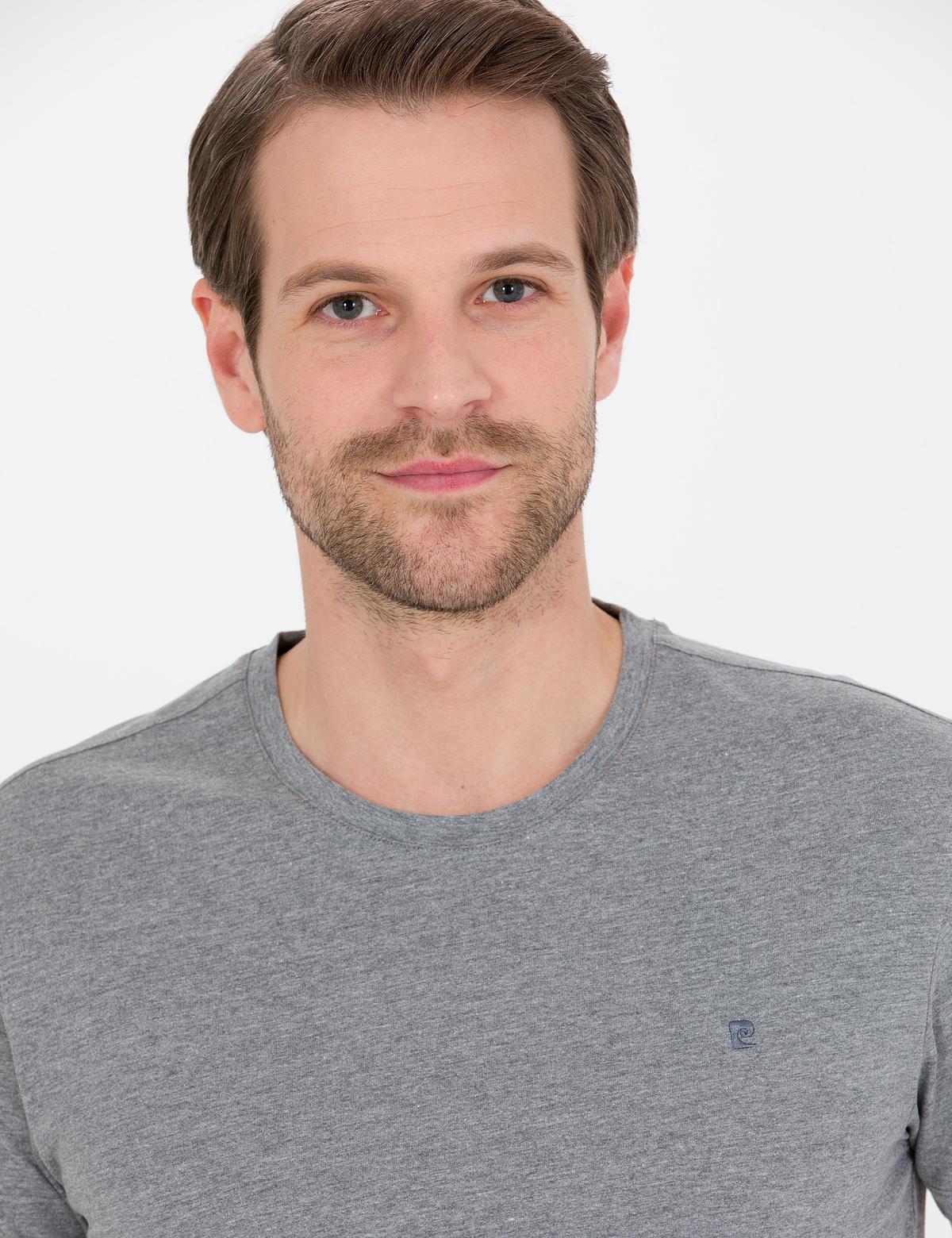 Gri Melanj Slim Fit Bisiklet Yaka Basic Tişört - 50269977046