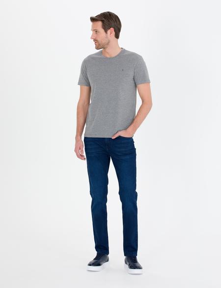 Gri Melanj Slim Fit Bisiklet Yaka Basic Tişört - 50269977046