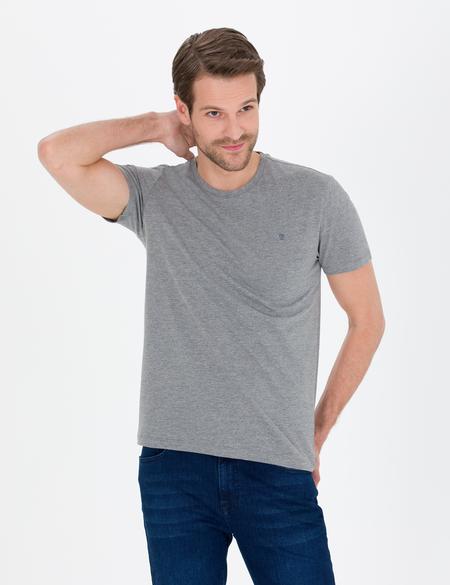 Gri Melanj Slim Fit Bisiklet Yaka Basic Tişört - 50269977046
