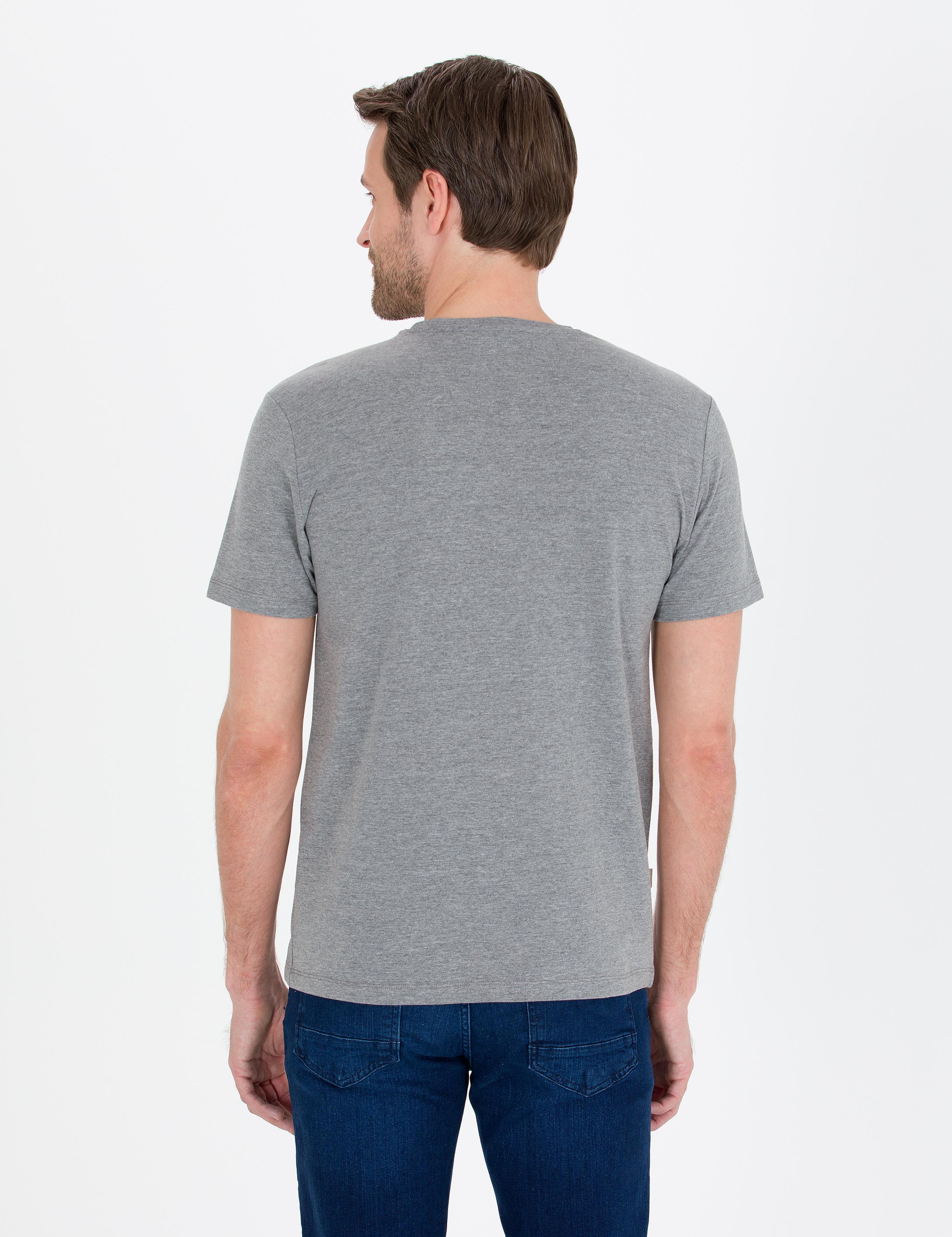 Gri Melanj Slim Fit Bisiklet Yaka Basic Tişört