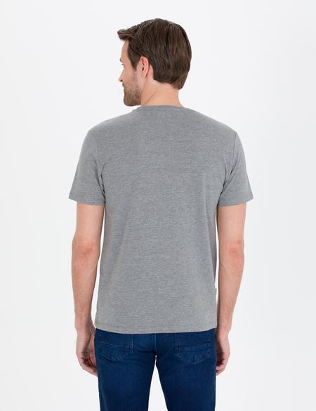 Gri Melanj Slim Fit Bisiklet Yaka Basic Tişört - 50269977046