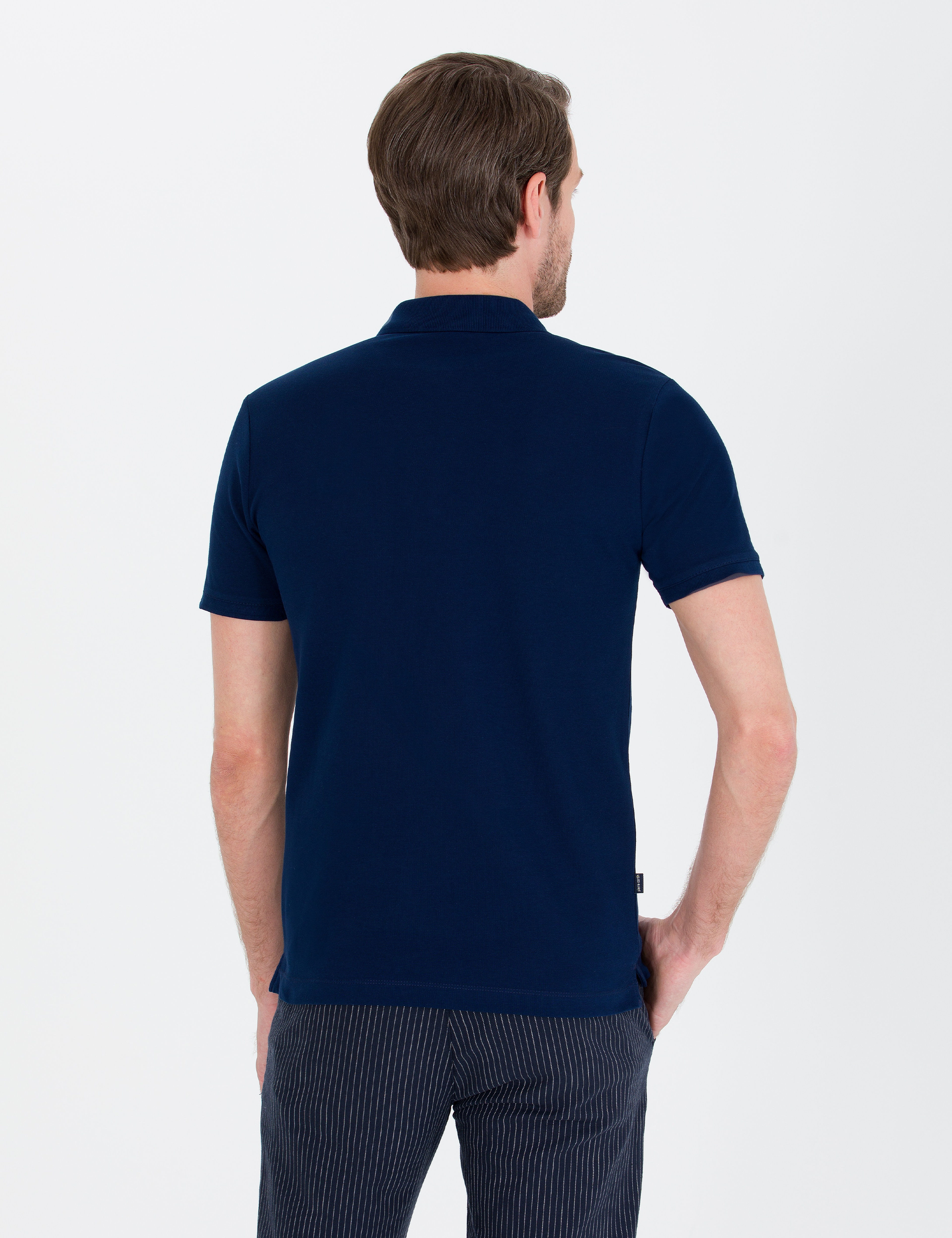 Lacivert Slim Fit %100 Pamuk Düğmeli Polo Yaka Basic Tişört - Image 5