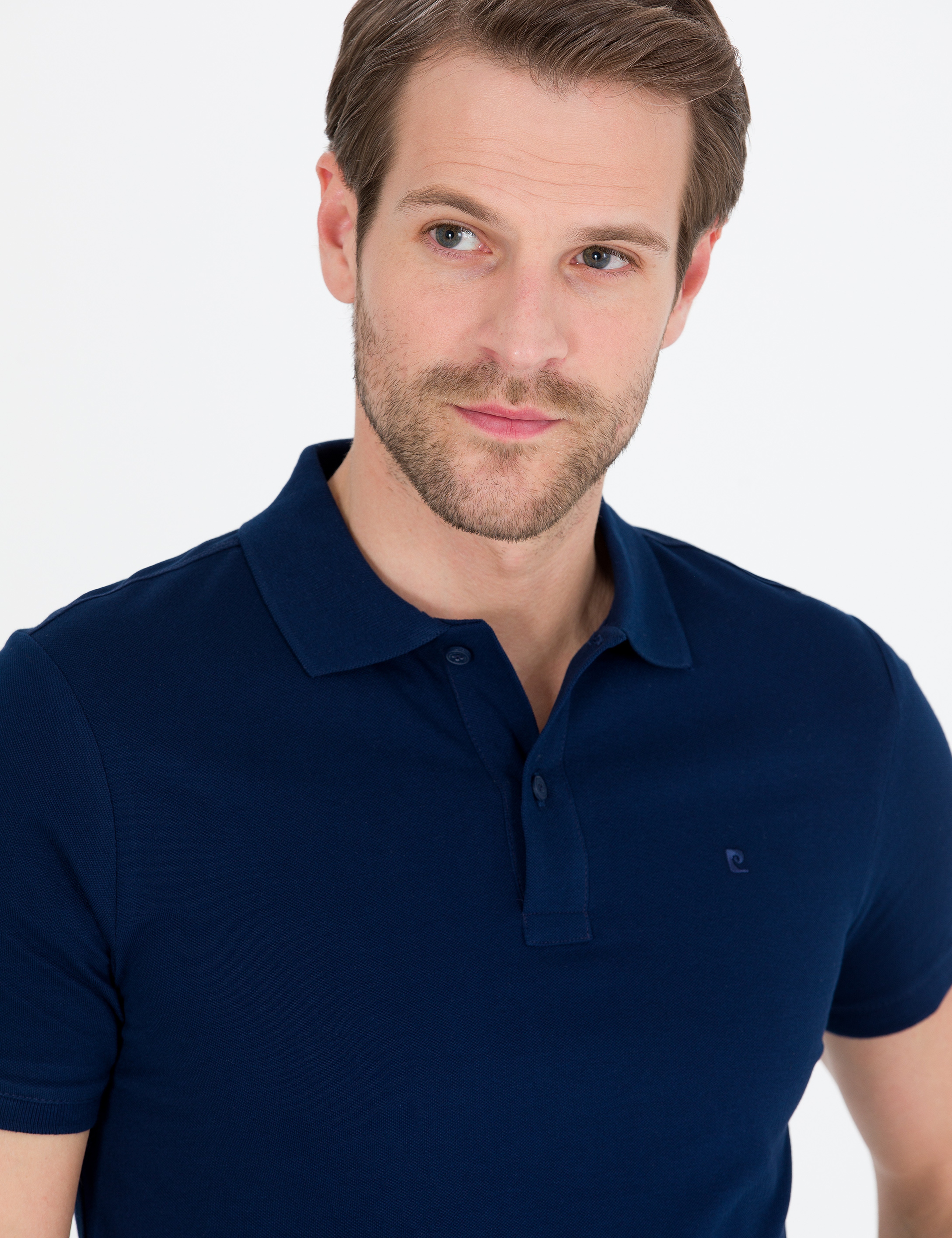 Lacivert Slim Fit %100 Pamuk Düğmeli Polo Yaka Basic Tişört - Image 2