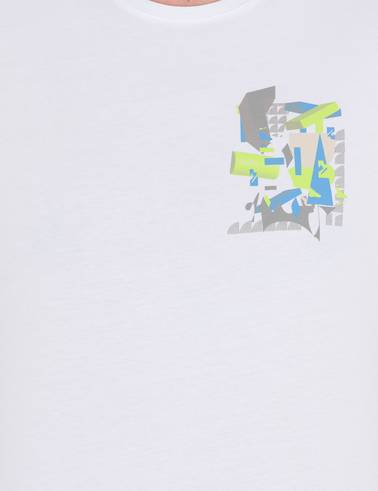 Beyaz Slim Fit Baskılı Bisiklet Yaka Tişört