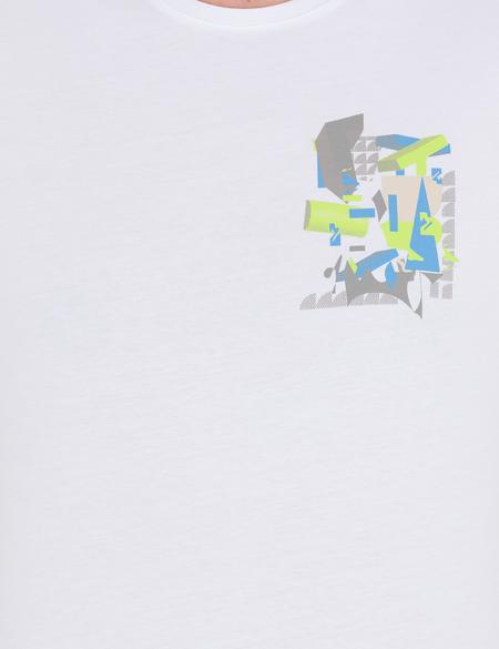 Beyaz Slim Fit Baskılı Bisiklet Yaka Tişört - 50263926026