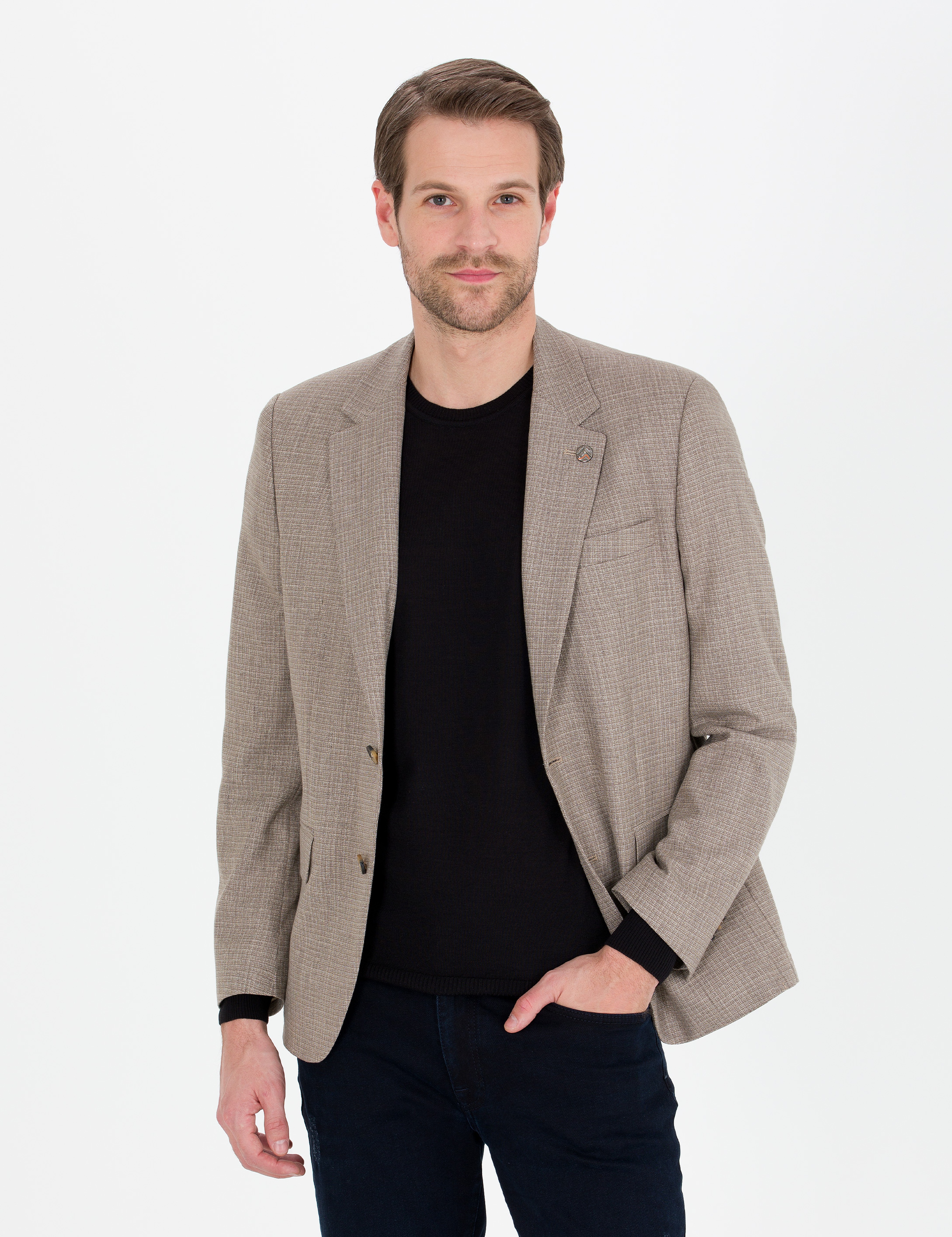 Açık Kahverengi Slim Fit Ceket - Image 1