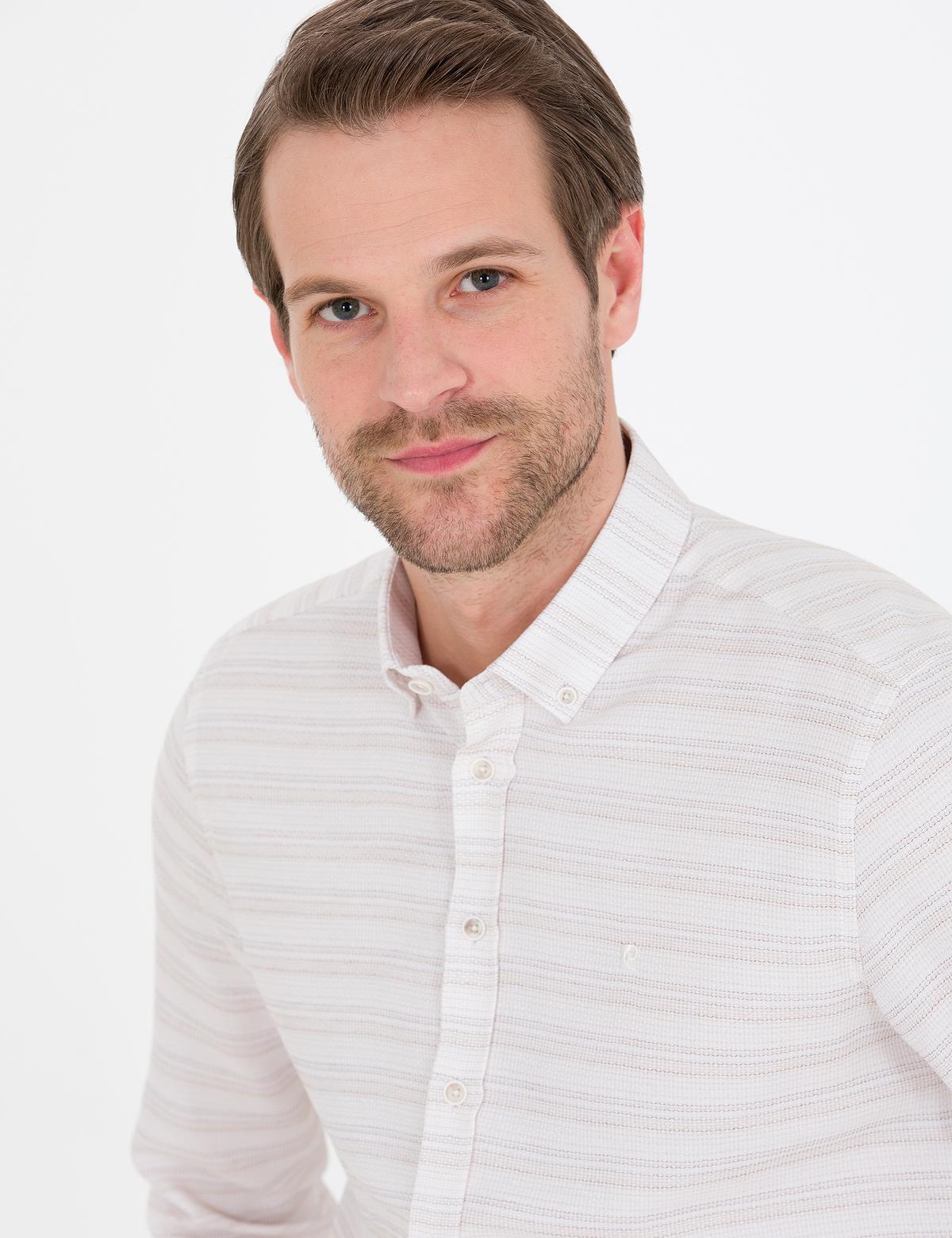 Bej Slim Fit Uzun Kollu Gömlek - 50267994023