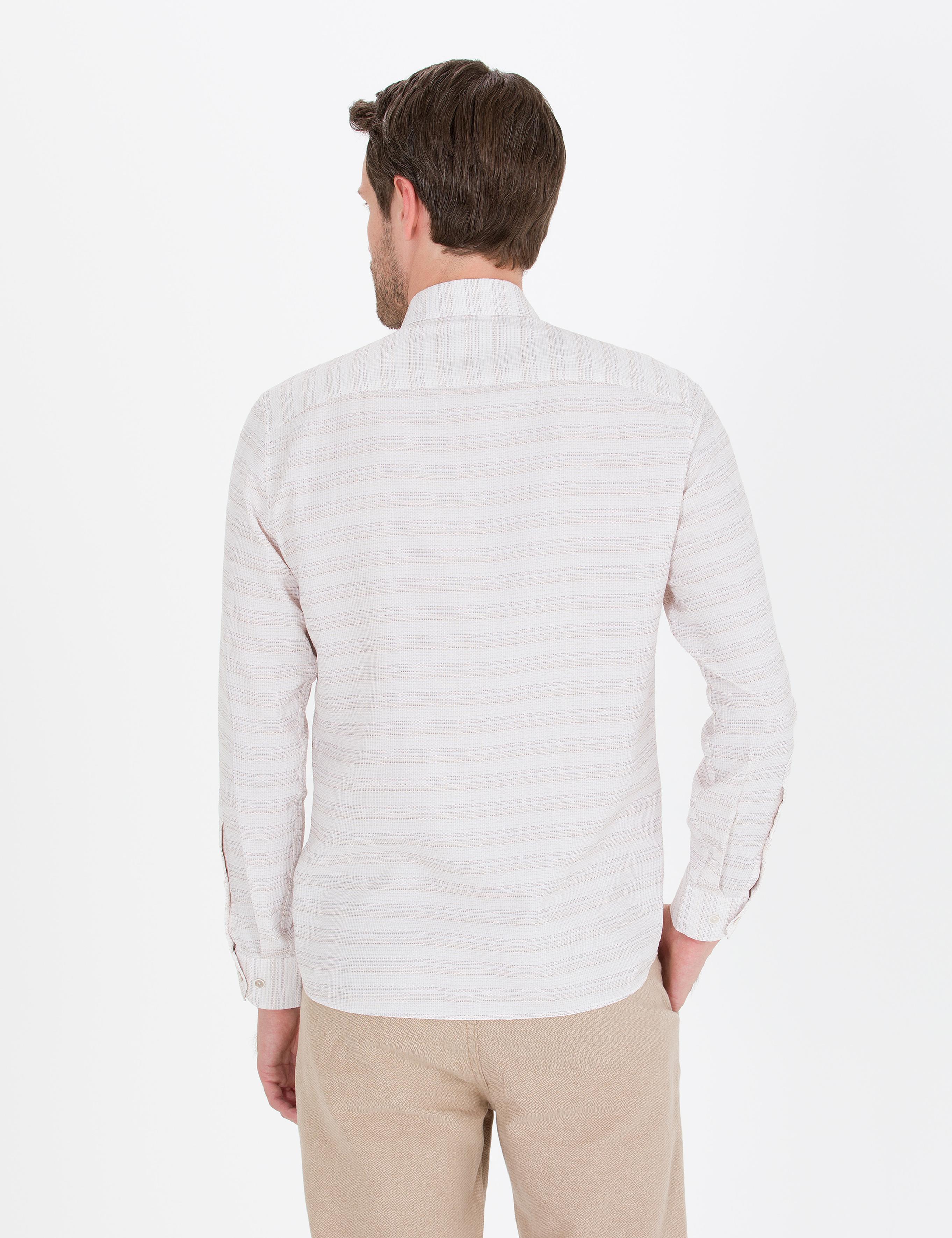 Bej Slim Fit Uzun Kollu Gömlek