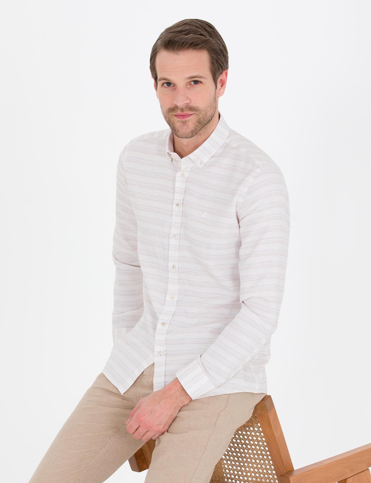 Bej Slim Fit Uzun Kollu Gömlek - 50267994023