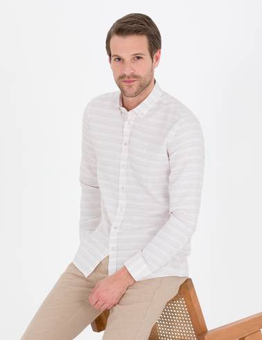 Bej Slim Fit Uzun Kollu Gömlek
