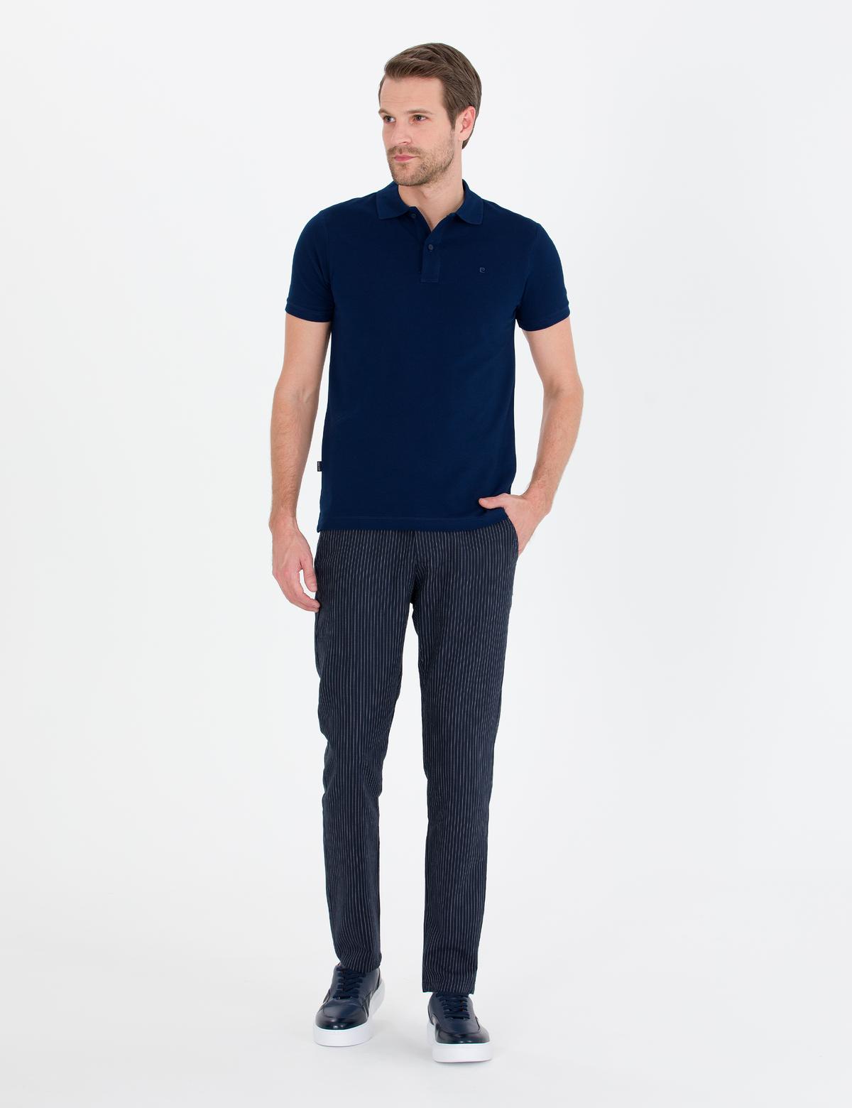Lacivert Slim Fit Keten Karışımlı Beli Lastikli Kanvas Pantolon - 50268041104