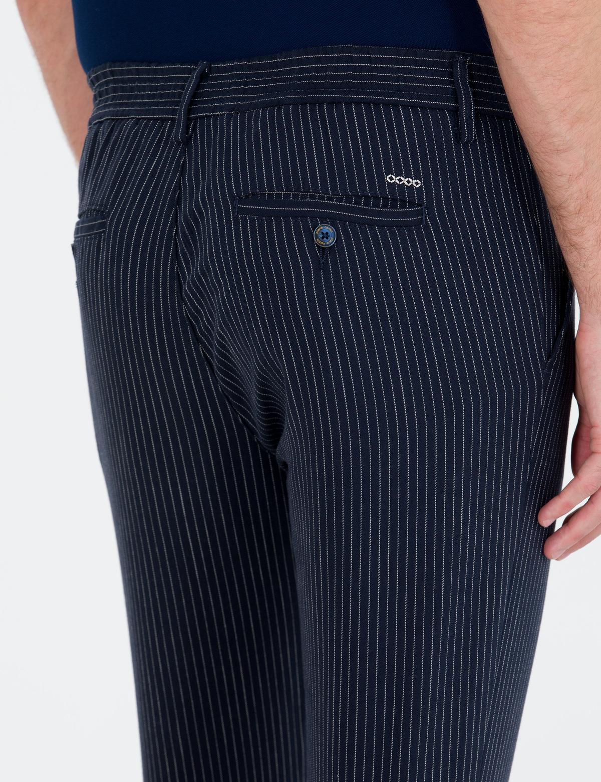 Lacivert Slim Fit Keten Karışımlı Beli Lastikli Kanvas Pantolon - 50268041104