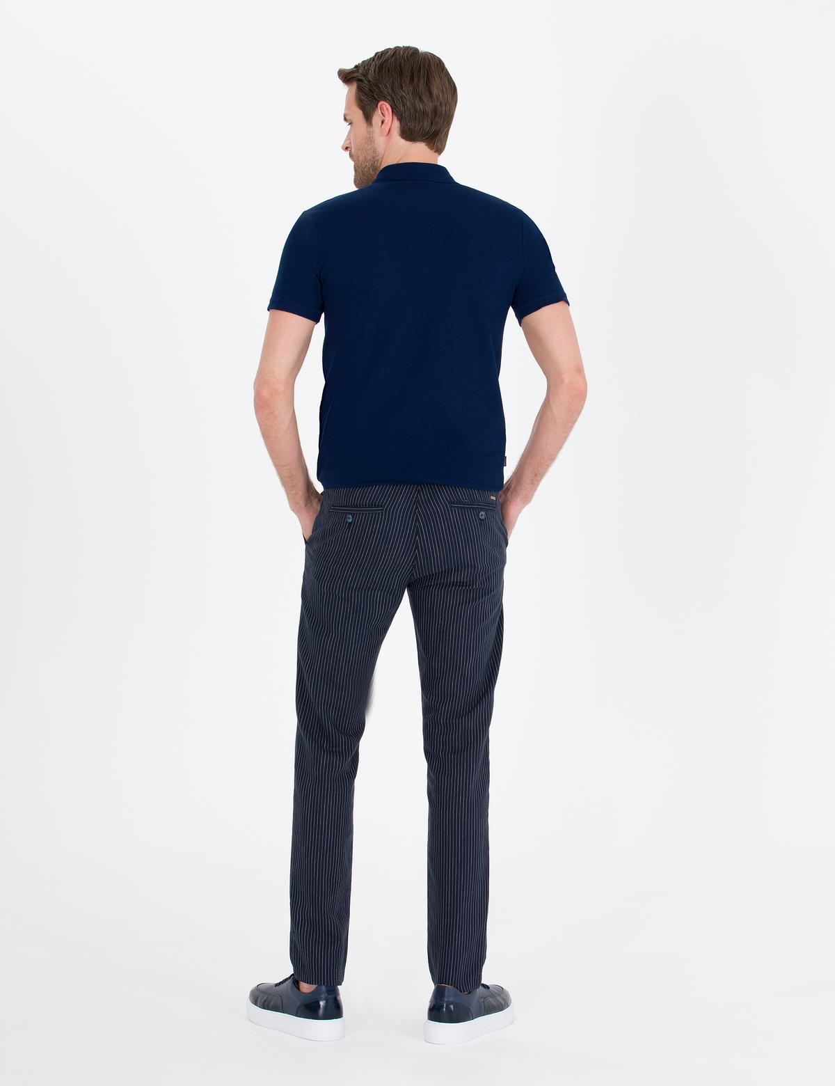 Lacivert Slim Fit Keten Karışımlı Beli Lastikli Kanvas Pantolon - 50268041104