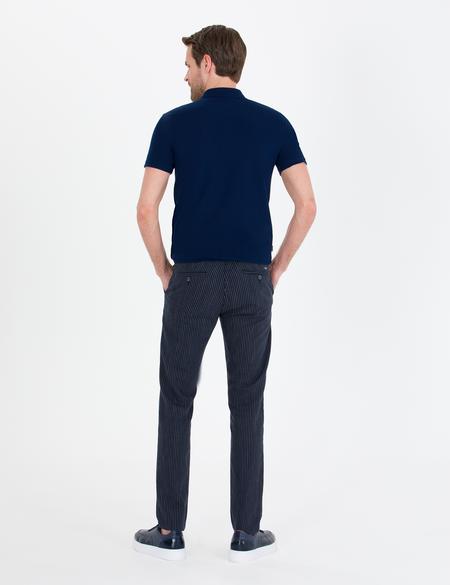 Lacivert Slim Fit Keten Karışımlı Beli Lastikli Kanvas Pantolon - 50268041104