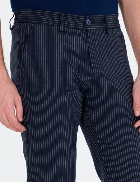 Lacivert Slim Fit Keten Karışımlı Beli Lastikli Kanvas Pantolon - 50268041104