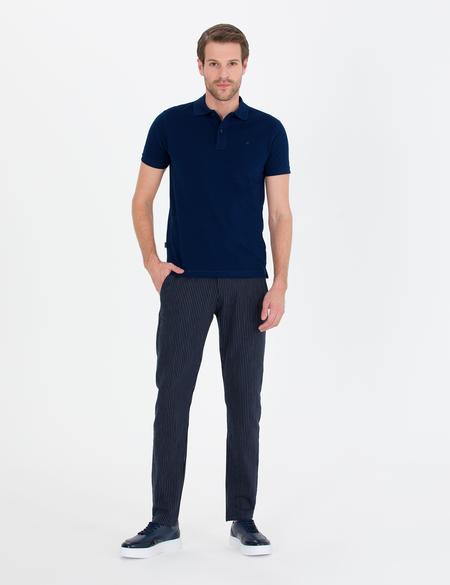 Lacivert Slim Fit Keten Karışımlı Beli Lastikli Kanvas Pantolon - 50268041104