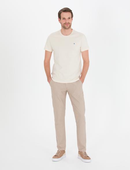 Açık Kahverengi Slim Fit Keten Karışımlı Beli Lastikli Kanvas Pantolon - 50268041213