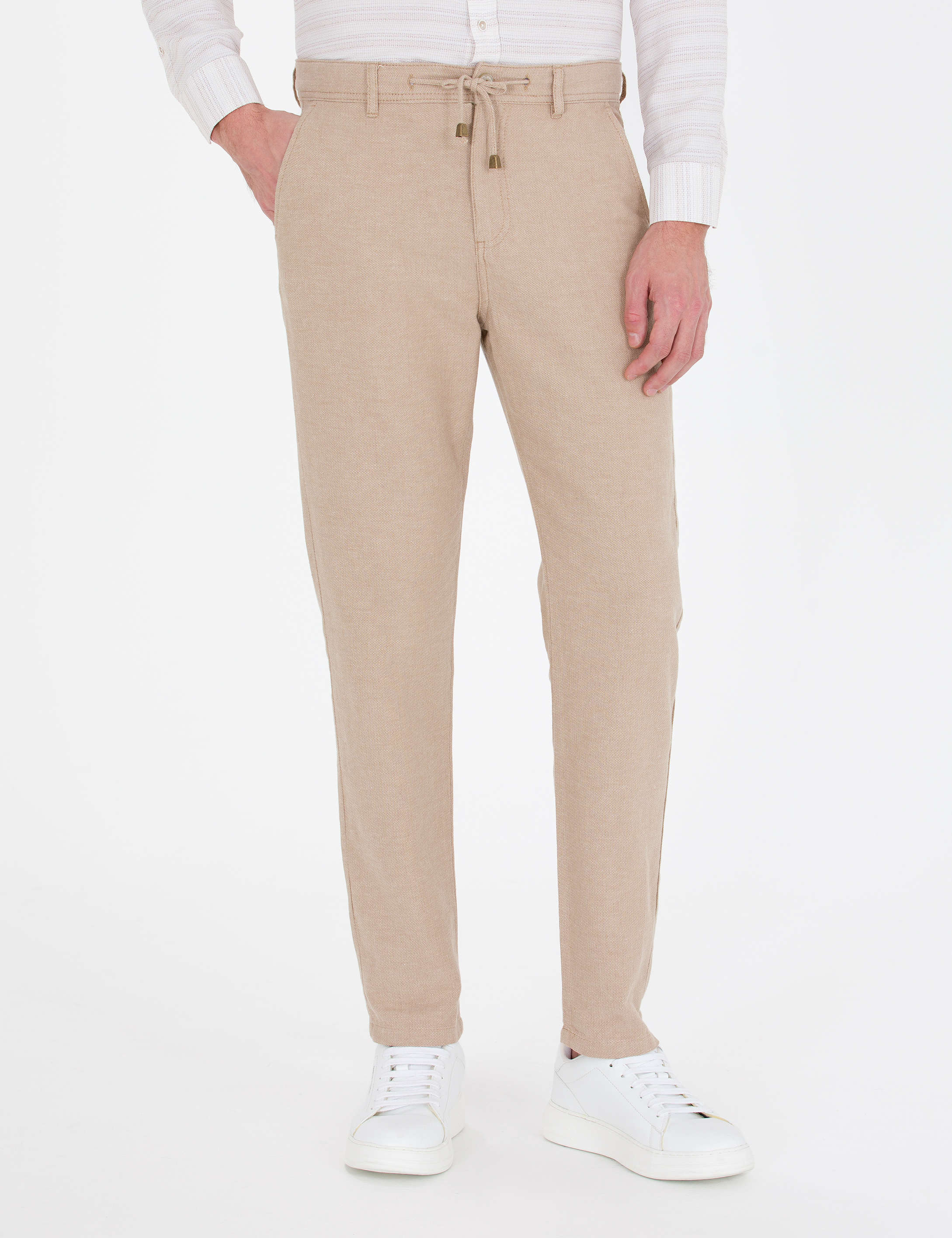 Açık Kahverengi Carrot Fit Beli Lastikli Kanvas Pantolon - Image 4