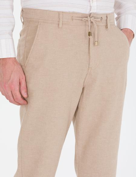 Açık Kahverengi Carrot Fit Beli Lastikli Kanvas Pantolon - 50268426115