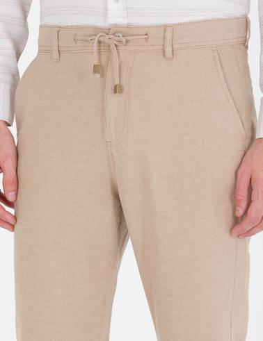 Açık Kahverengi Carrot Fit Beli Lastikli Kanvas Pantolon