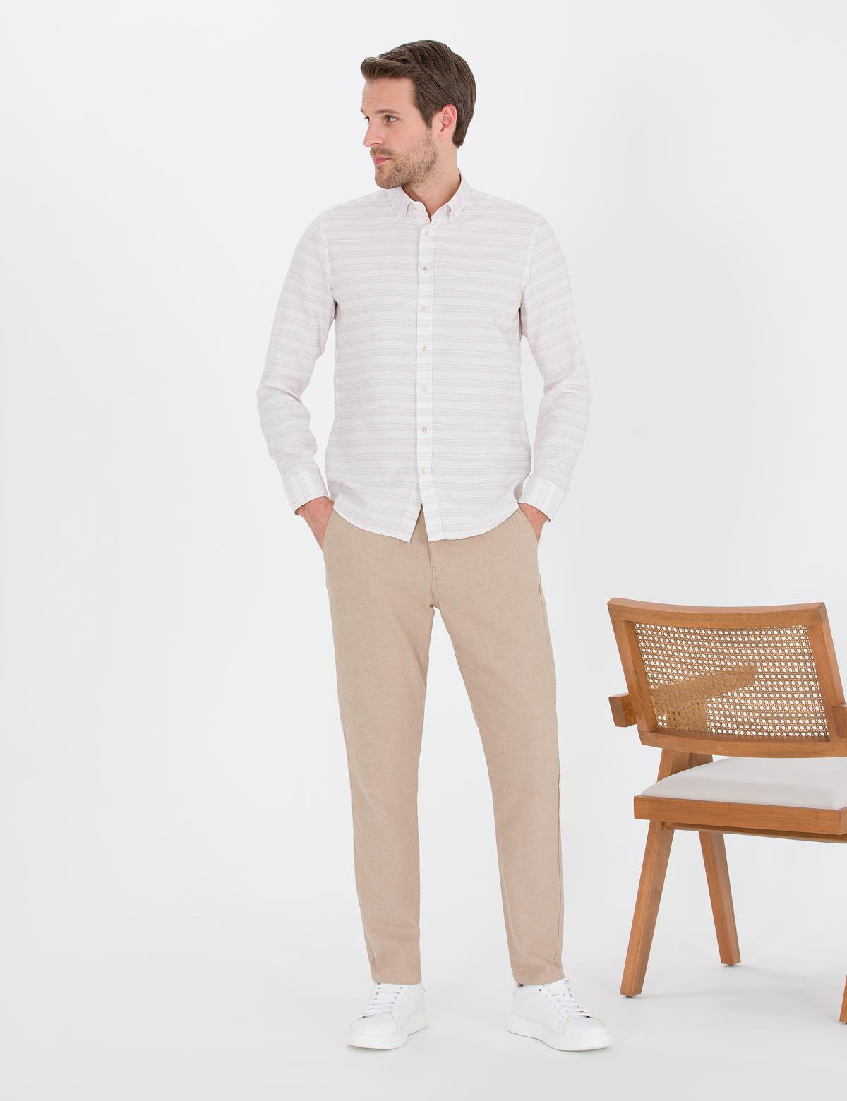 Açık Kahverengi Carrot Fit Beli Lastikli Kanvas Pantolon - 50268426115