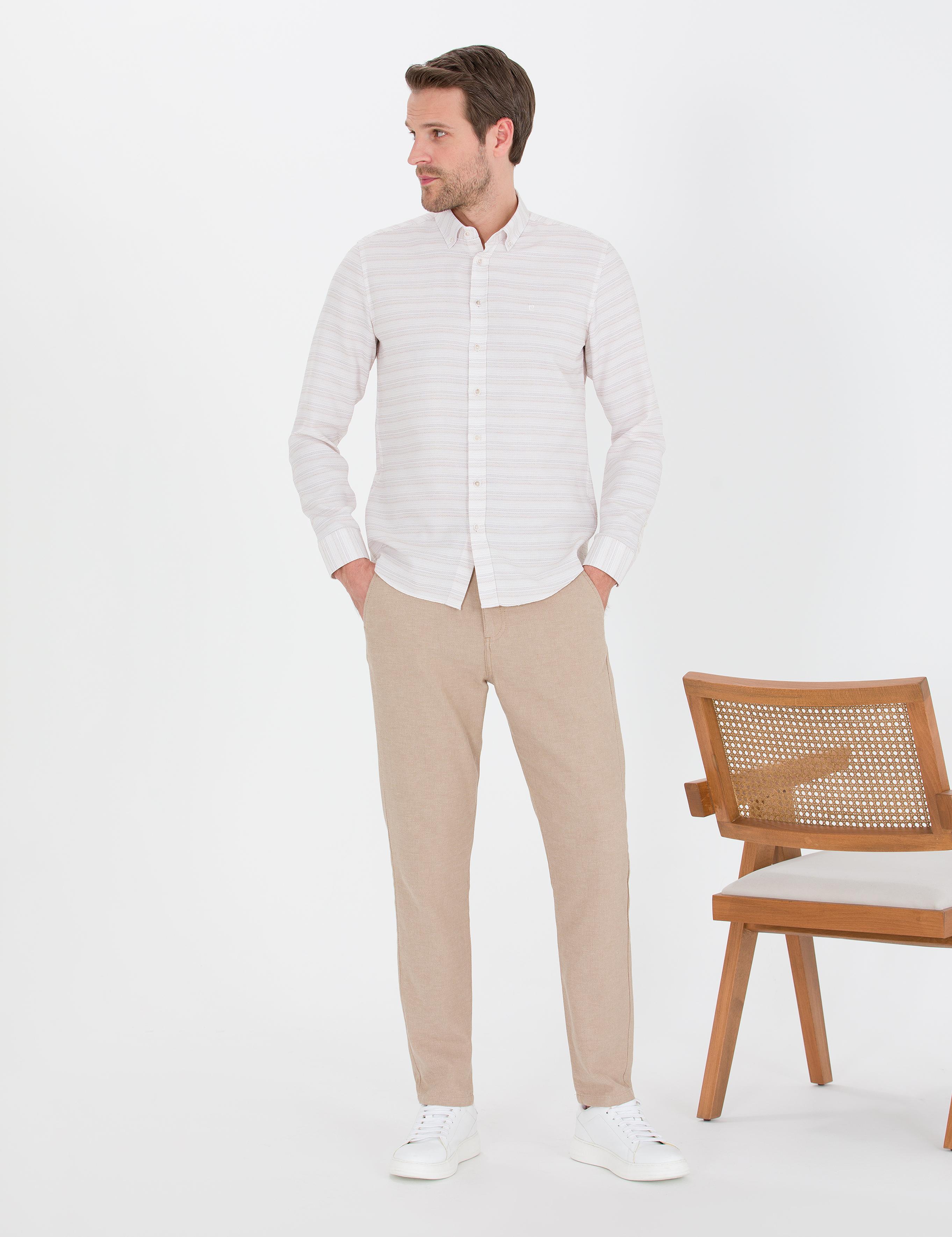 Açık Kahverengi Carrot Fit Beli Lastikli Kanvas Pantolon