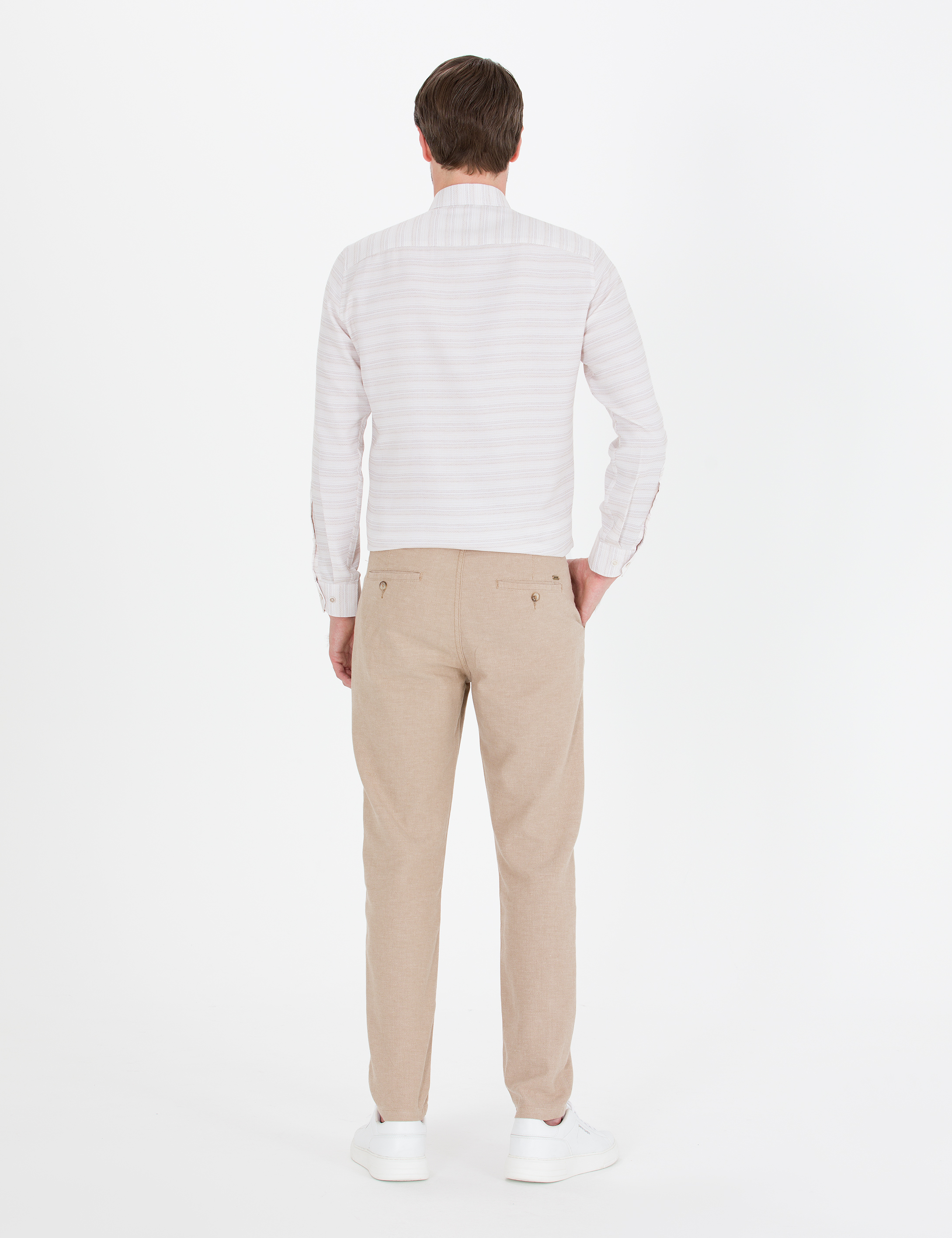 Açık Kahverengi Carrot Fit Beli Lastikli Kanvas Pantolon - Image 6