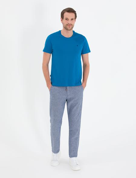 Lacivert Carrot Fit Beli Lastikli Keten Karışımlı Kanvas Pantolon - 50268426150