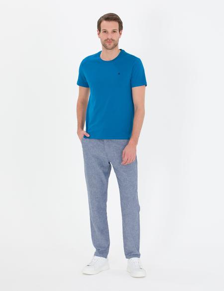 Lacivert Carrot Fit Beli Lastikli Keten Karışımlı Kanvas Pantolon - 50268426150