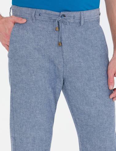 Lacivert Carrot Fit Beli Lastikli Keten Karışımlı Kanvas Pantolon