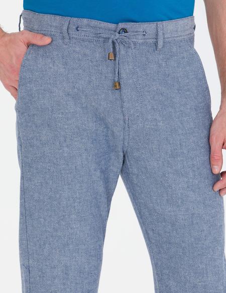 Lacivert Carrot Fit Beli Lastikli Keten Karışımlı Kanvas Pantolon - 50268426150