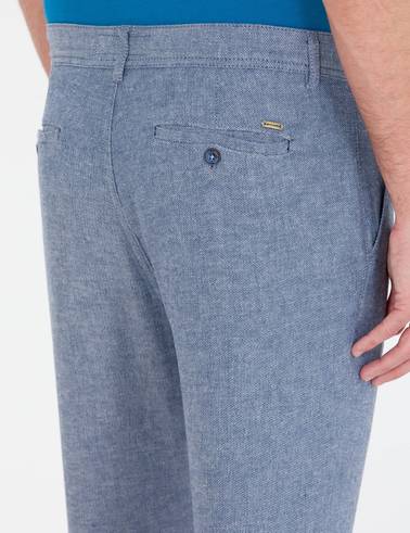 Lacivert Carrot Fit Beli Lastikli Keten Karışımlı Kanvas Pantolon